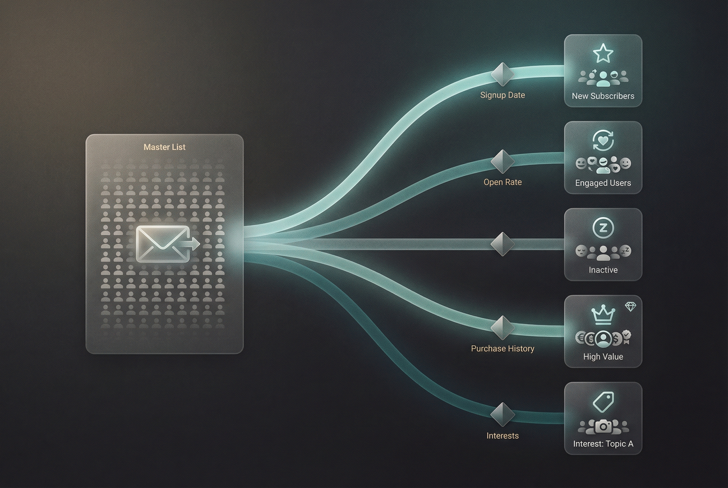 Email automation workflow diagram showing welcome series, nurture sequence, and re-engagement campaign stages