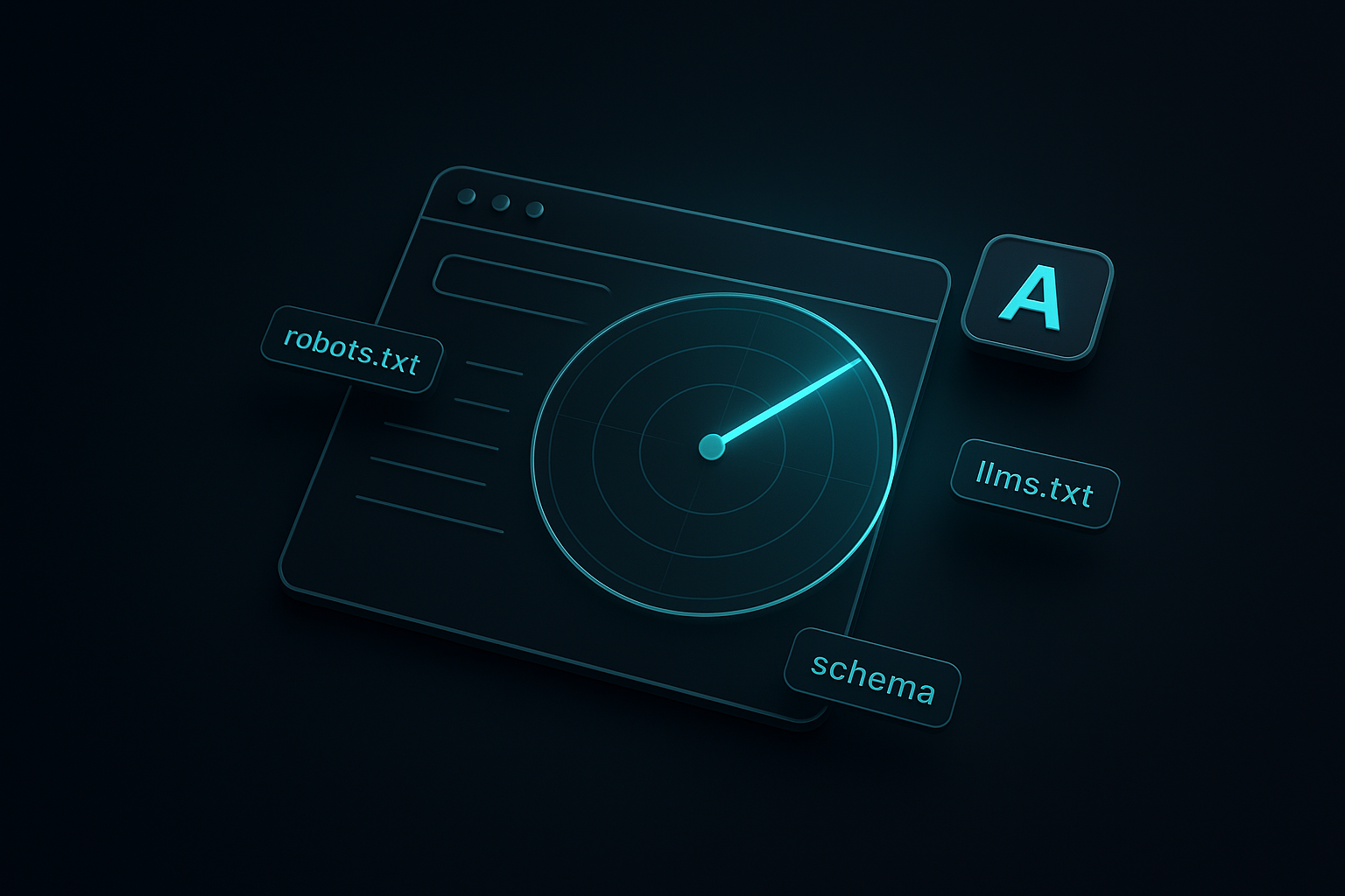 AI readiness scorecard showing a website graded on AI crawler access, content structure, machine readability, and answerability for ChatGPT and Perplexity